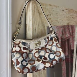 Y2K Coach Small Shoulder Bag in Brown, Beige & Gray Circle Print